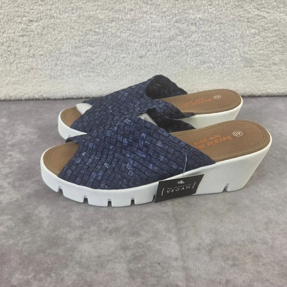 Bernie Mev New York Woven Platform Wedge Sandals Navy Blue Vegan Womens 40
